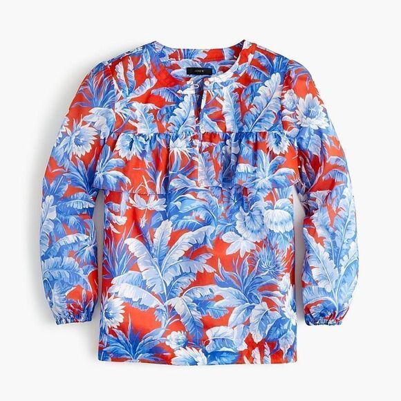 J. Crew tropical floral ruffle light weight top XS - Picture 1 of 3